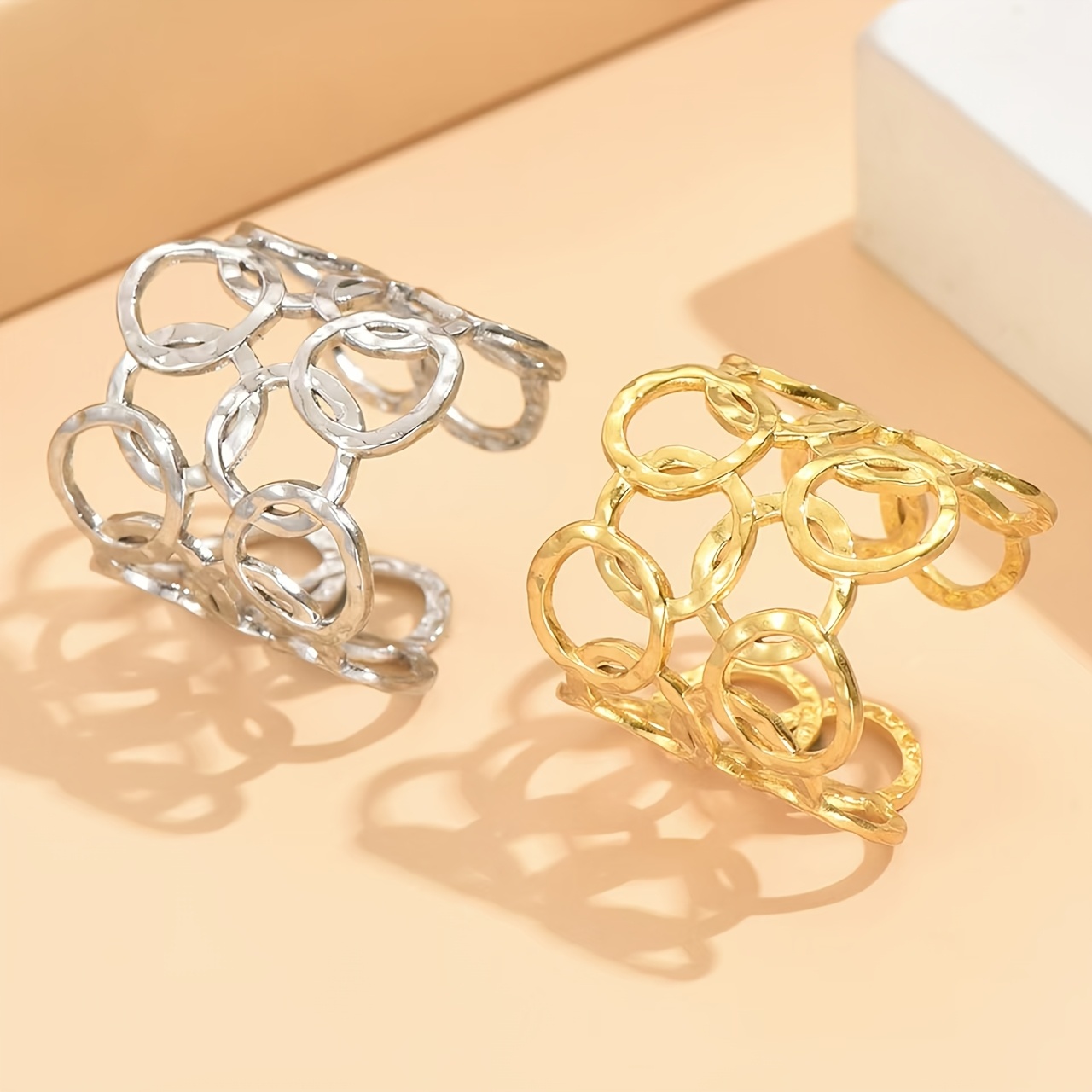 Women's Trendy 304 Stainless Steel Circle Hollow Open Ring